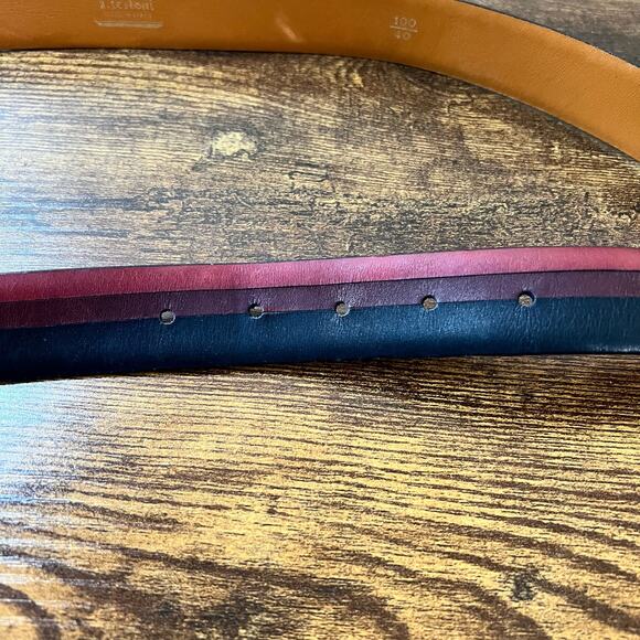 A. Testoni Soft Leather Belt 40 Mens Stripe Classic Gold Buckle Designer Italy - Picture 5 of 7